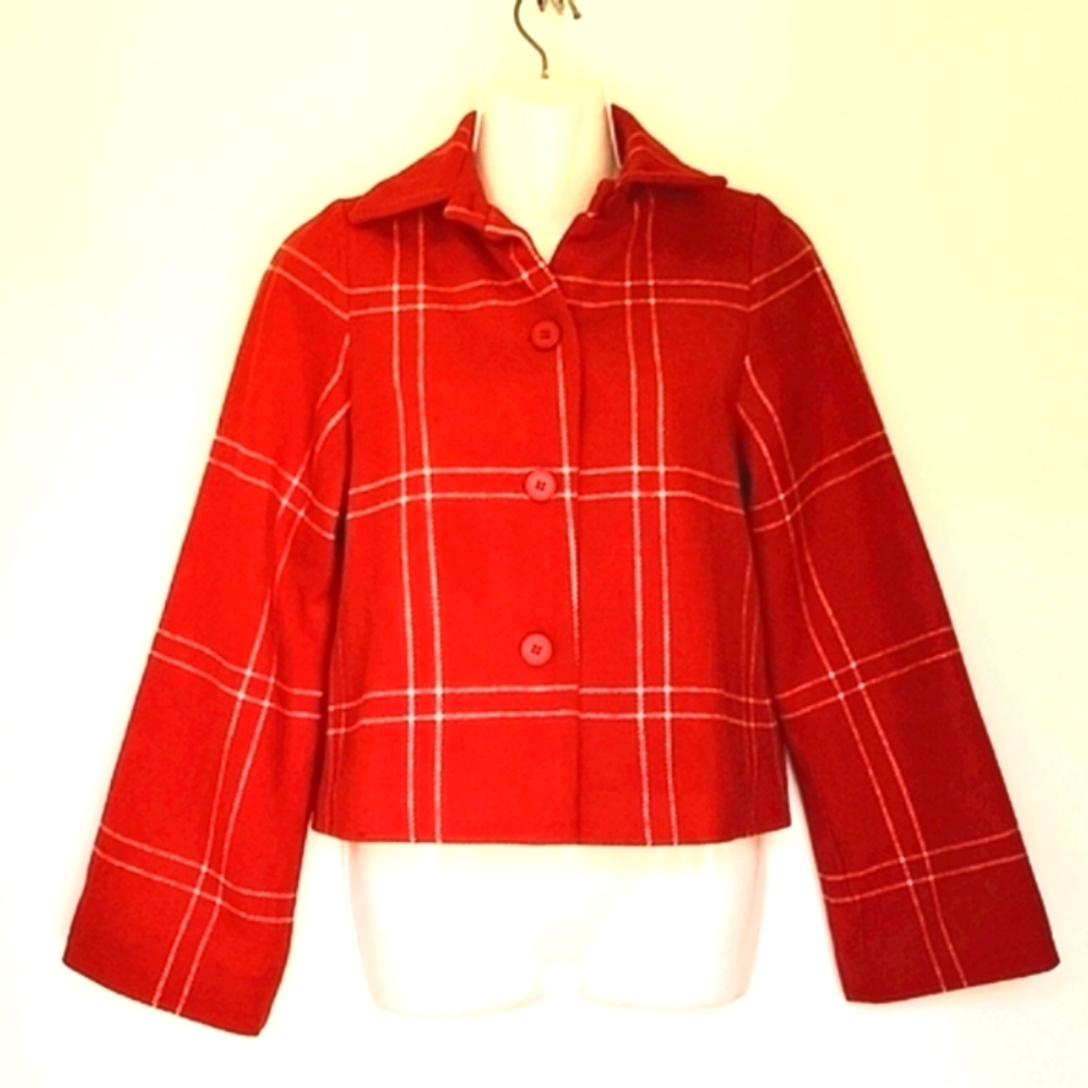 NA-KD Red Plaid Cropped Coat
